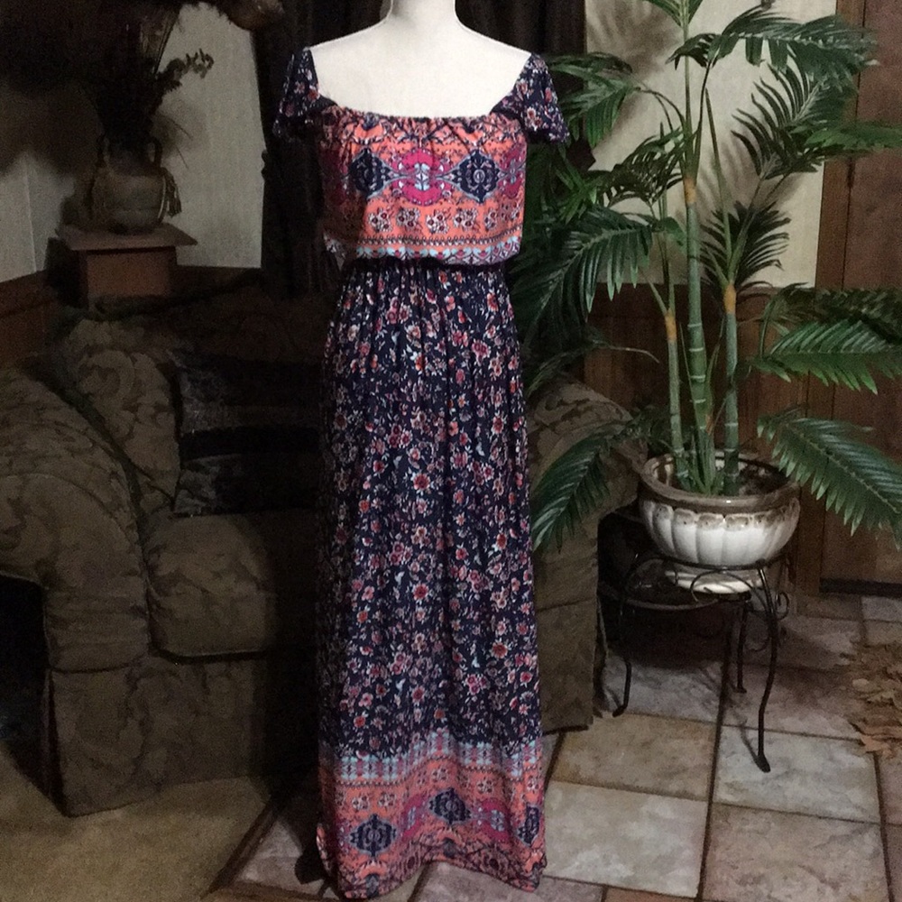 Trixxi Boho Floral On/Off Shoulder Dress